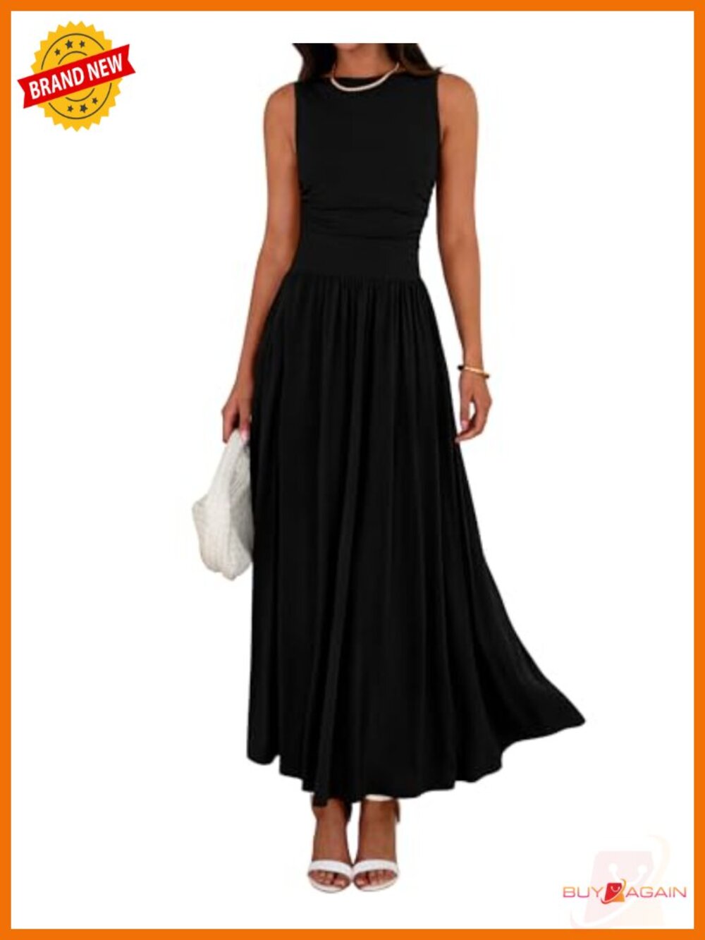 BTFBM Sleeveless Knit Maxi Dress Ruched High Waist A-Line with Pockets